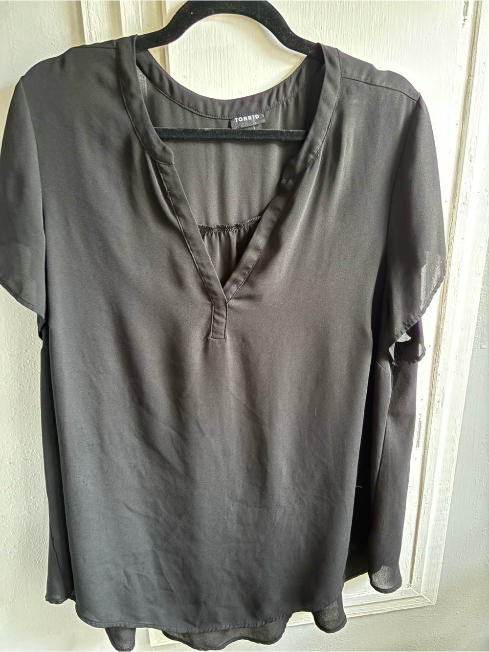 torrid Black V-Neck Short Sleeve Semi-Sheer Blouse